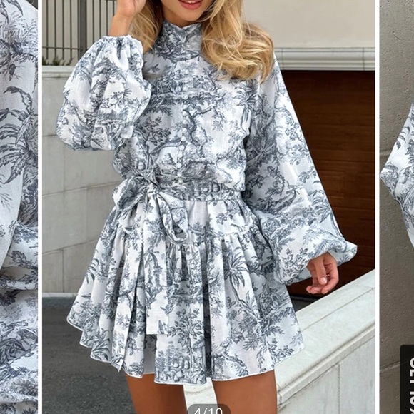 Ink Painting Print Tie Up A-Line Dress - Picture 4 of 5